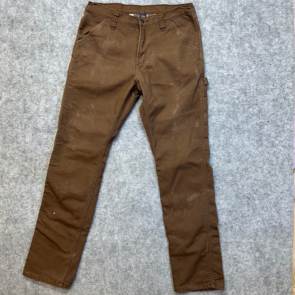 Rugged Wear Carpenter Pants Mens 34x36 Brown Fleece Lined Canvas Workwear